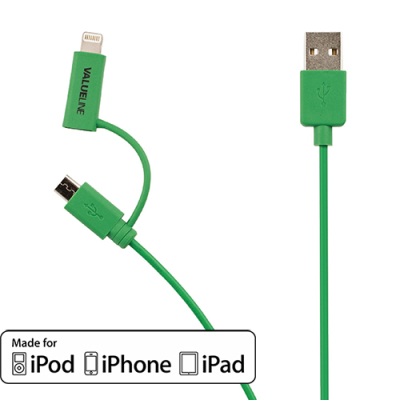 Valueline micro USB kabel met MFi Lightning adapter groen