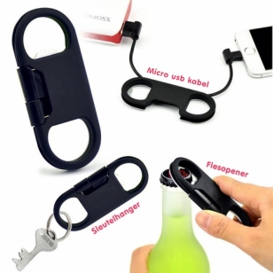 Sleutelhanger met micro USB kabel en flesopener