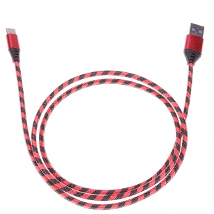 Gestreepte nylon USB-C kabel 1 meter rood