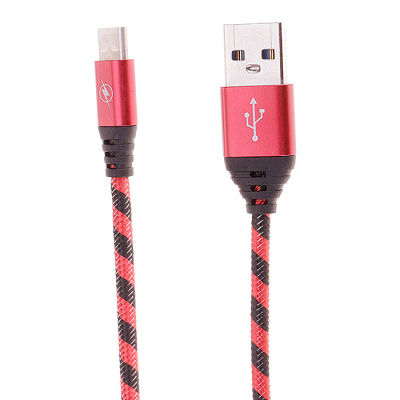 Gestreepte nylon USB-C kabel 1 meter rood