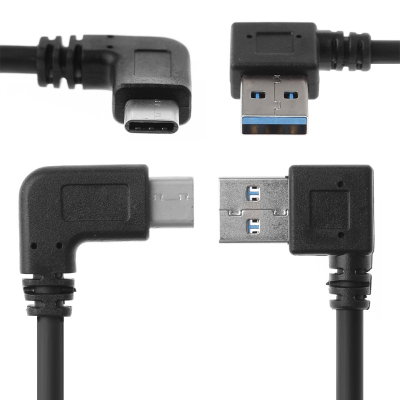Haakse USB-C 3.1 naar USB 3.0 links kabel 30 cm zwart