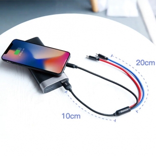 Baseus Lightning, micro USB en USB-C kabel 30 centimeter