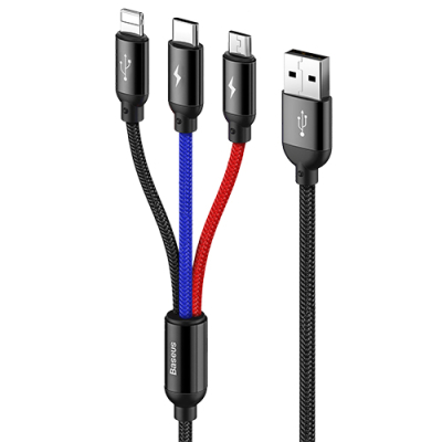 Baseus Lightning, micro USB en USB-C kabel 30 centimeter