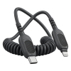 Gekrulde USB-C naar Lightning kabel - 1.8 meter - zwart