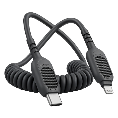 Gekrulde USB-C naar Lightning kabel - 1.8 meter - zwart