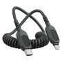 Gekrulde USB-C naar Lightning kabel - 1.8 meter - zwart